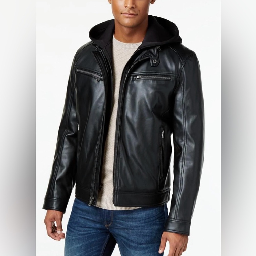 Michael Kors Men's Faux-Leather Hooded Bomber Jacket